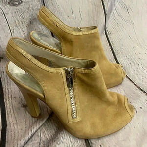 Women’s Michael Kors Camel Suede Slingback Peep Toe Zip Up High‎ Heels Size 10M